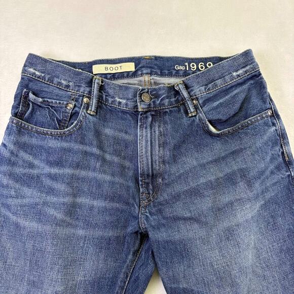 Gap 1969 Distressed Dark Wash Bootcut Jean Men's Size 30x29 - Picture 3 of 12